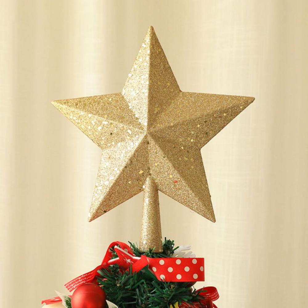 Save！Glitter Mini Star Christmas Tree Toppers Red Gold Silver Mini Star Tree Topper for Xmas