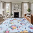 thumbnail image 2 of Area Rug 60×96in, Spring Blue Flower Leaves Bird Floor Carpet Living Room Rug, Watercolor Floral Leaf Animal Non-Slip Welcome Mat Indoor Rugs for Bedroom Dining Room, 2 of 9