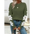 thumbnail image 4 of Female Floral Pattern Crewneck Long Sleeve Drop Shoulder Sweaters Pullover Tops Green L, 4 of 9