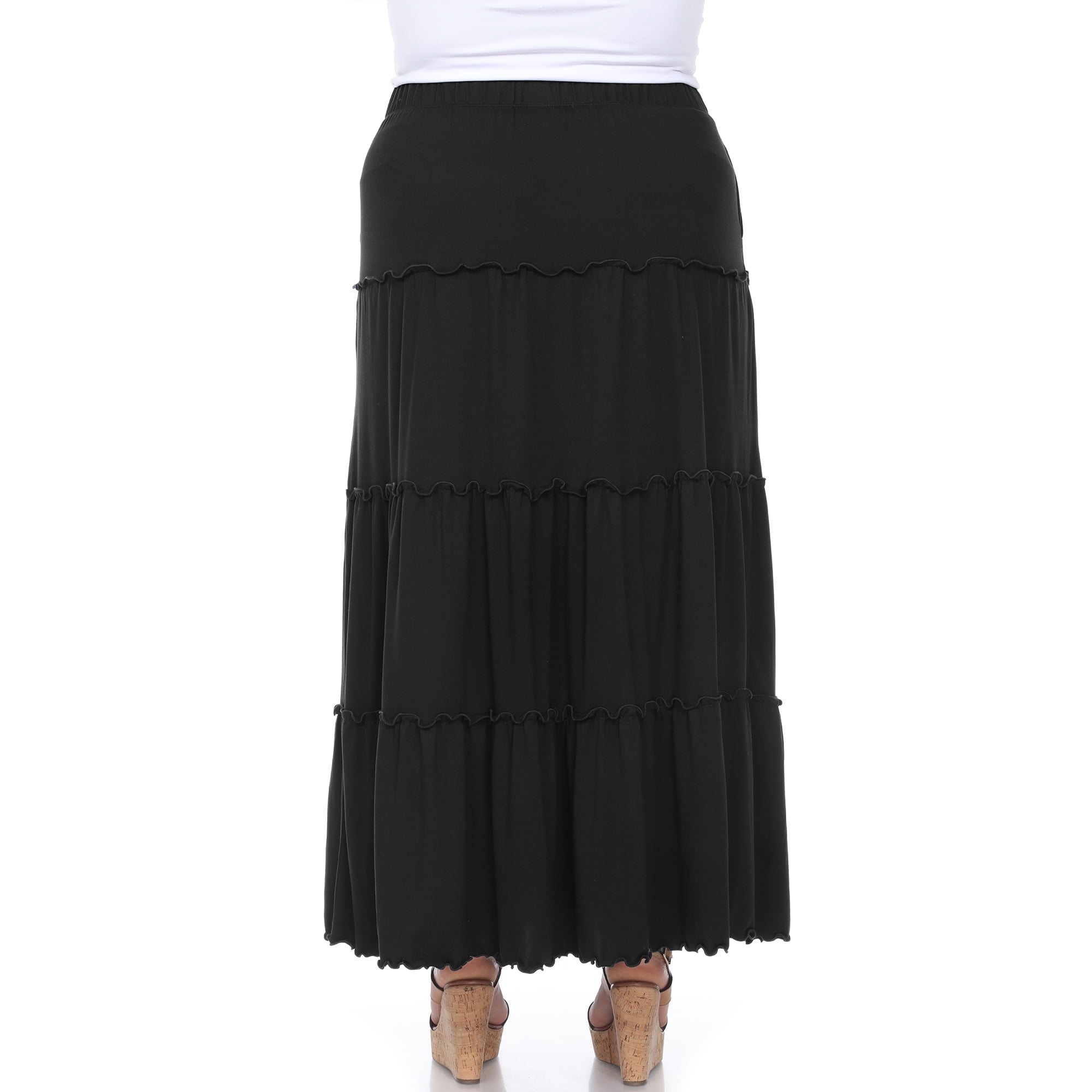 White Mark Women's Plus Size Soft Tiered Maxi Skirt