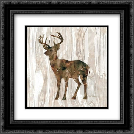Pine Forest Deer 2x Matted 20x20 Black Ornate Framed Art Print by Robinson, Carol