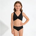 thumbnail image 2 of Girls Two Piece Swimsuit Set Knotted Color-Block Crop Top & Shorts in Mint Green Size 3-12 Years, 2 of 4