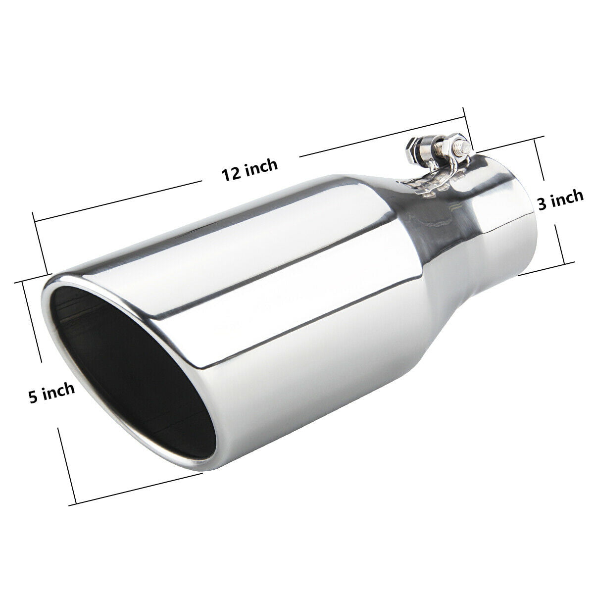 Stainless Steel 3” Inlet 5” Outlet 12” Long Bolt On Polished Finish Muffler Tip For Tailpipe A-KARCK Exhaust Tip 3 Inch Inlet 
