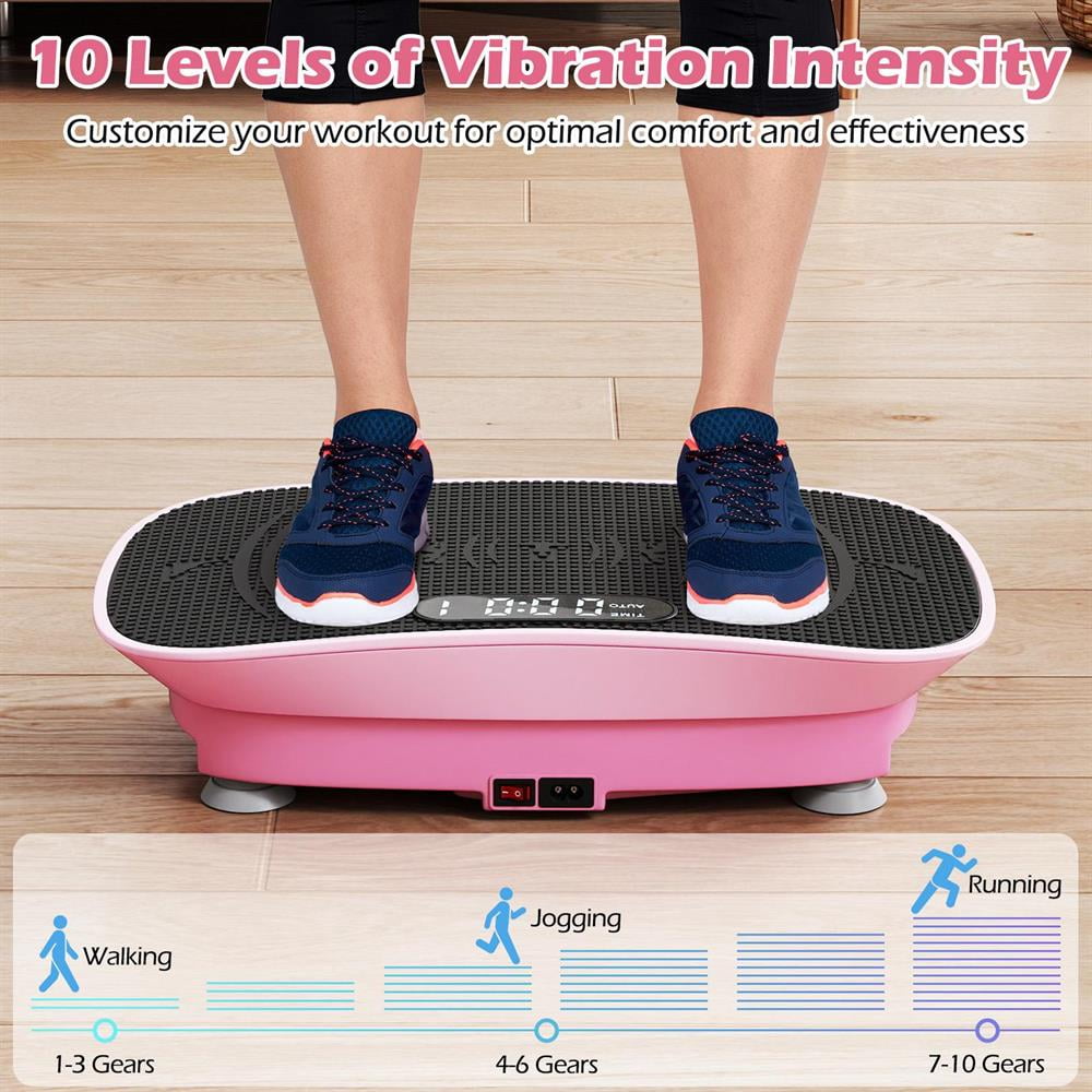 Choco Moon Vibration Plate Exercise Machine for Lymphatic Drainage and Weight Loss with 10 Speed Intensities, Indoor Fitness Equipment-Pink