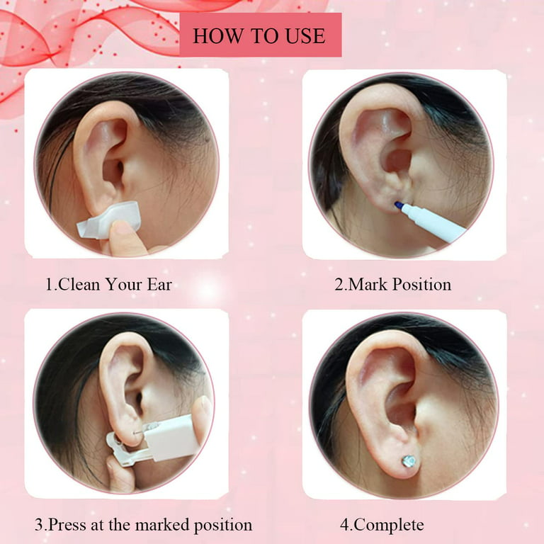Ear Piercing Kit, 4 Pack Self Ear Piercing Gun, Disposable Self Body  Piercing Kit with Earring Studs Ear Piercing Needle Kit for Salon Home