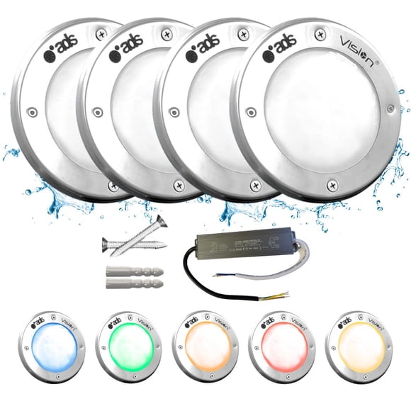 4 Lámparas LED Sumergible Para Alberca de nicho o sobreponer ADS SPA 50W 16CM Blanco Con Transformador