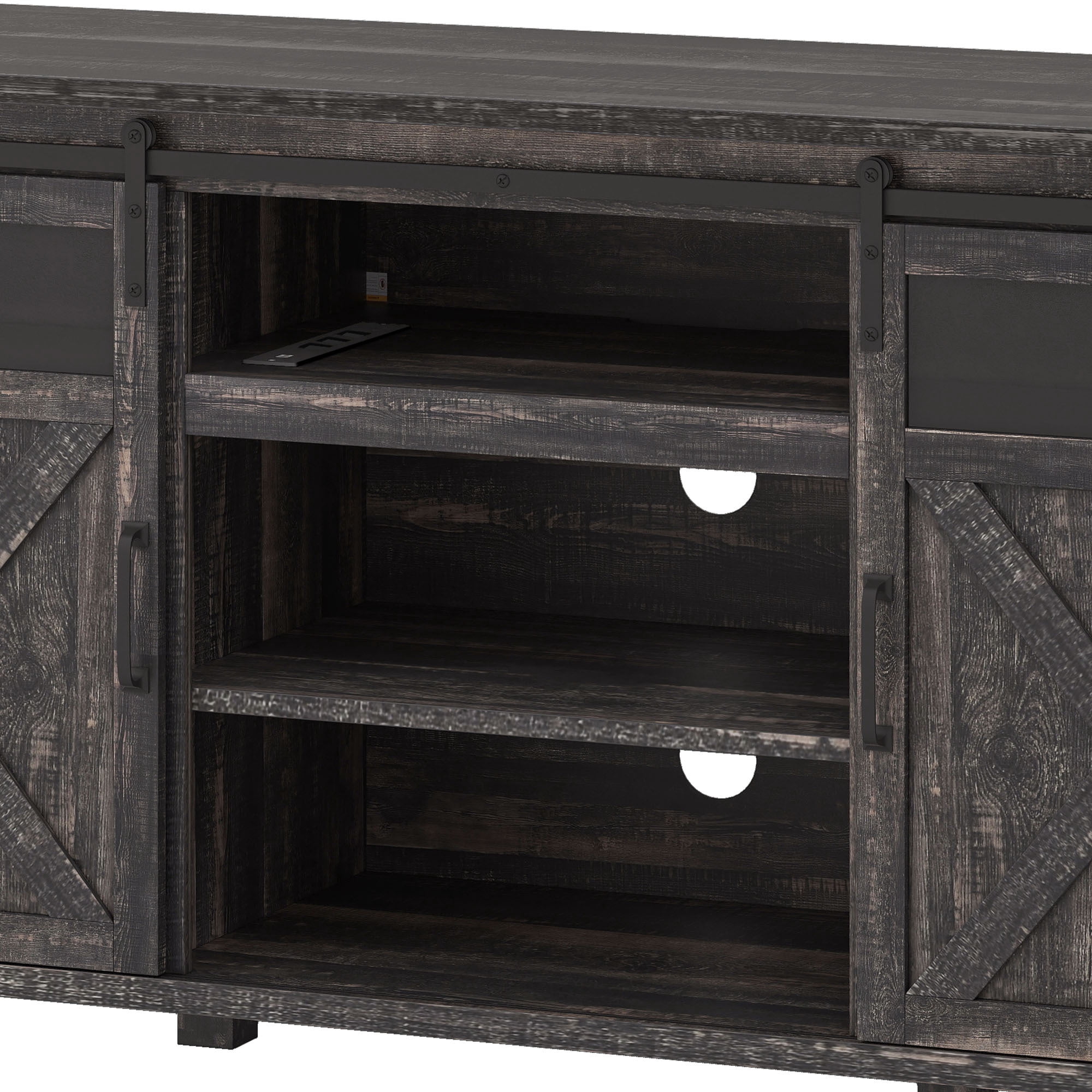 Uforic 60in Farmhouse TV Stand with Power Outlet, Storage Drawers,Dark Wood Grain