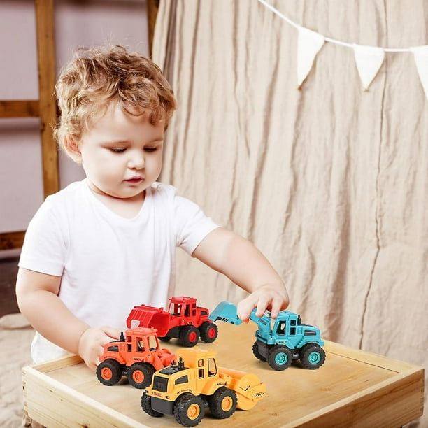Coche de juguete para bebe de 1 2 3 anos 4 piezas de coche de juguete pequeno con tractor topadora camion volquete y camion superior para ninos pequenos coches en miniatura A