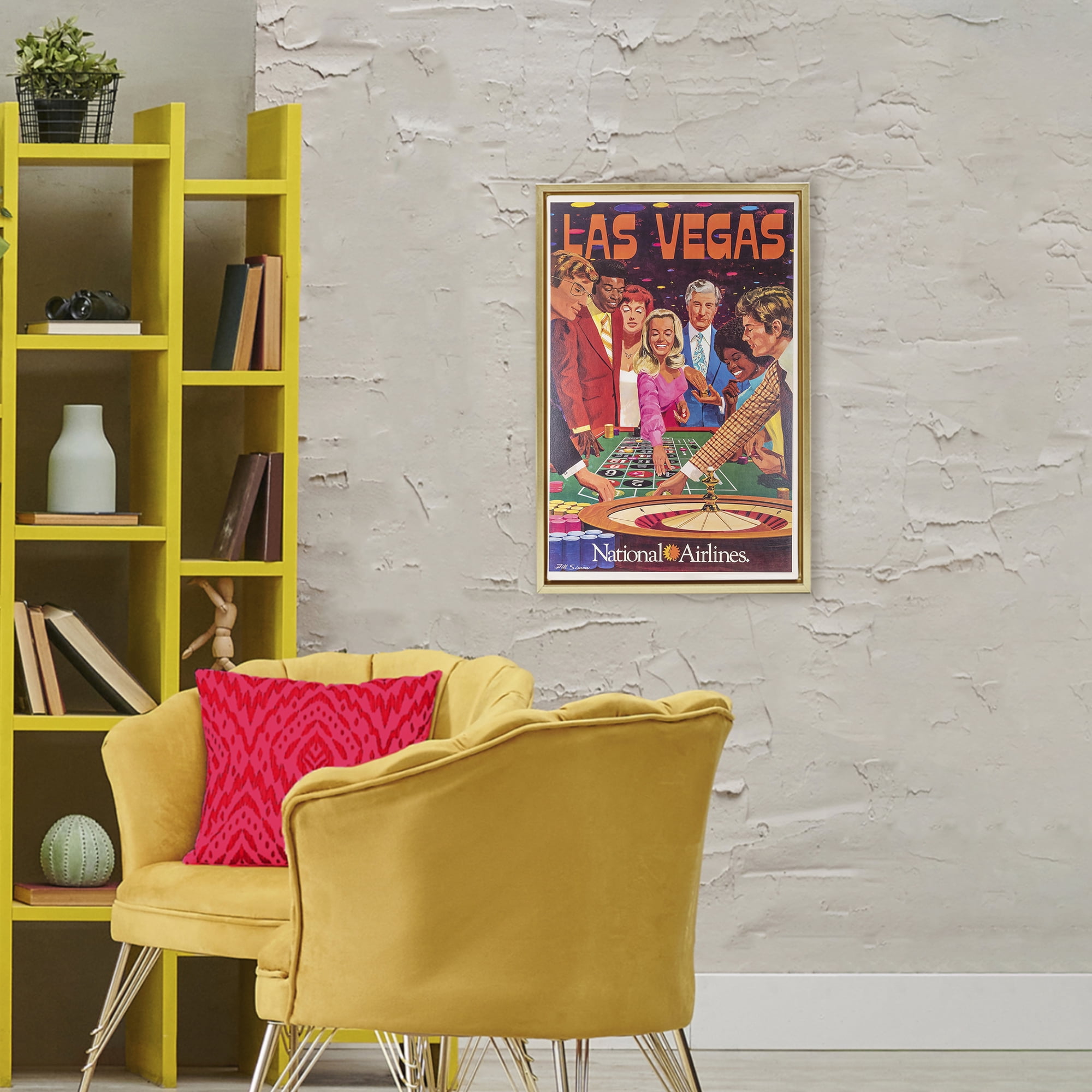 Stupell Industries Vintage Las Vegas Casino Gold Framed Floater Canvas Wall Art, design by Vintage Posters