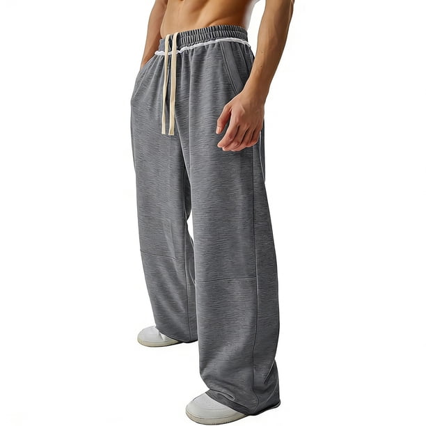 Ceisia Men's Wide-Leg Casual Sweatpants Contrast Drawstring Elastic Waist Lounge Pants Gifts