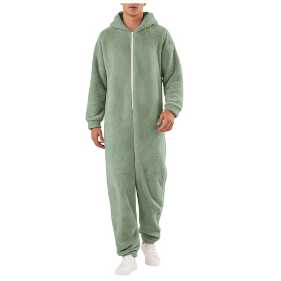 OJSFQUFP Men's Jumpsuit Couple Zipper Warm Plush Warm Sleepwear Jumpsuit