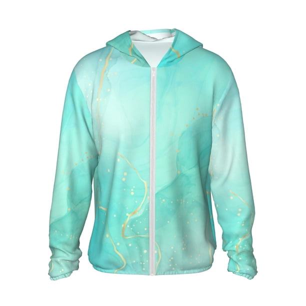 Balery Cyan Mint Marble Sudadera ligera de manga larga con capucha y protección solar UPF 50+ para hombre y mujer, ideal para pesca y running-Small