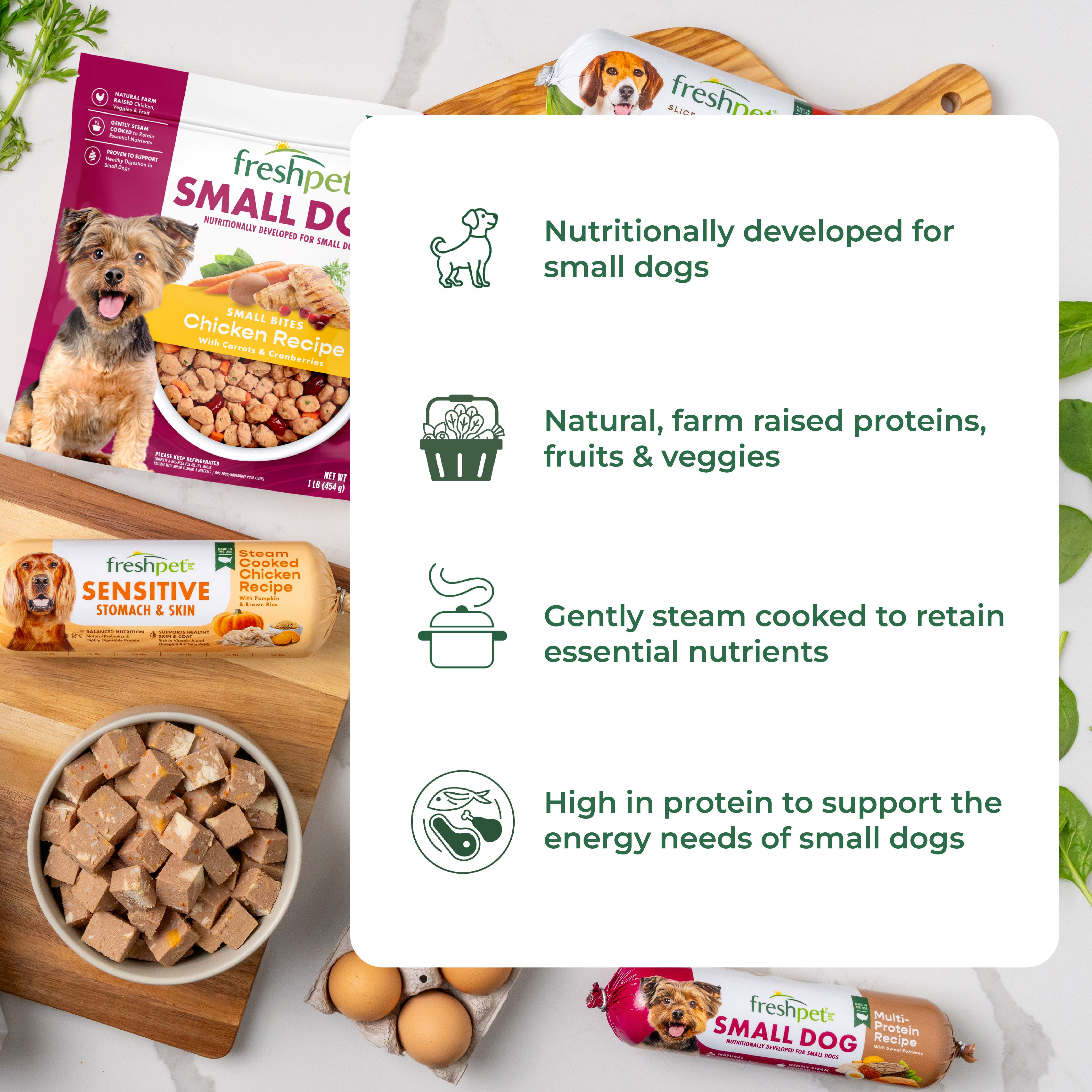 (4 pack) Freshpet Fresh Dog Food, Small Dog Beef & Egg Recipe, Small Bites Freshly Roasted Meals, 1 lb.
