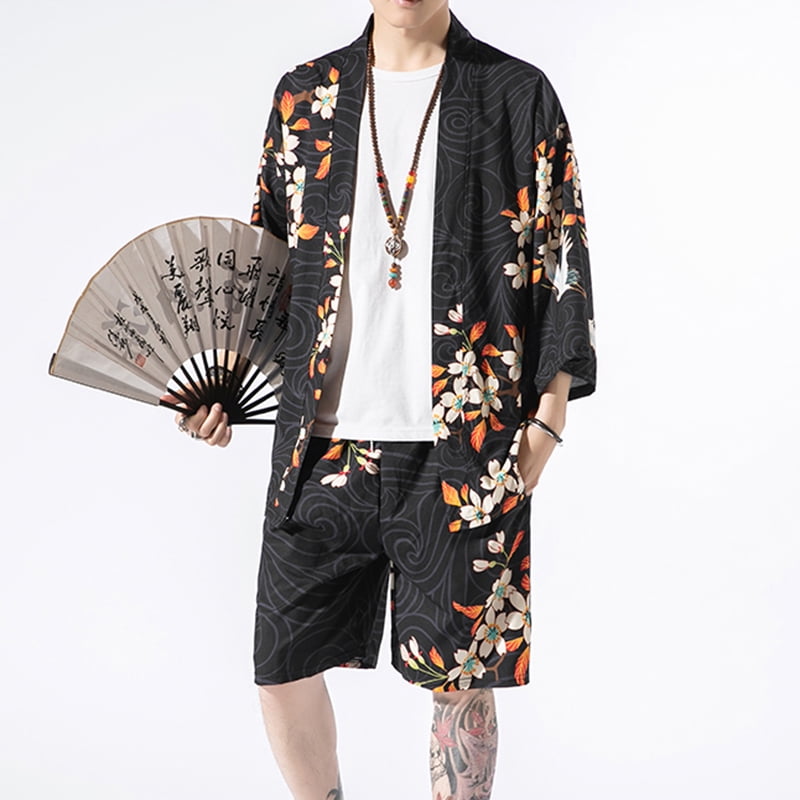 INCERUN 2Pcs Mens Short Sleeve Kimono Yukata Top Shirts Suits ...