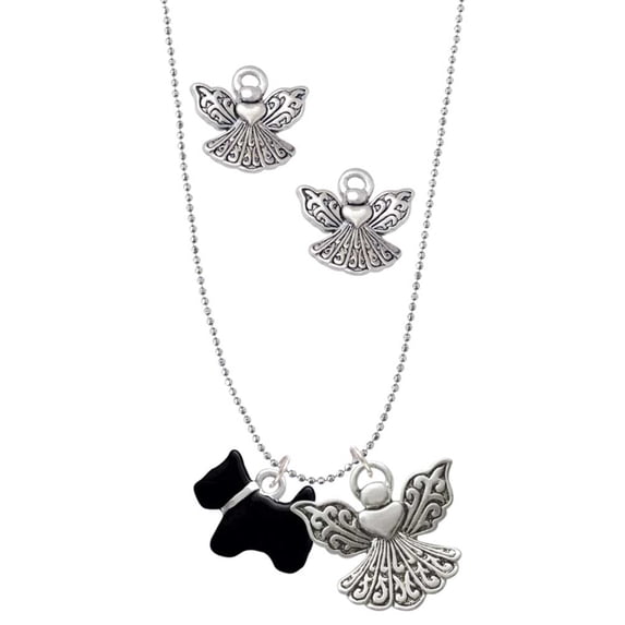 Delight Jewelry Silvertone Black Scottie Dog Silver tone Guardian Angel Charm Necklace and Stud Earrings