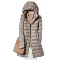 thumbnail image 2 of Chaqueta de plumón ligera para mujer, de largo medio, de invierno, ajustada, con gorro, talla grande, chaqueta de plumón de pato blanca, 2 of 6