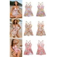 thumbnail image 3 of Women Flower Print Swimdress with Briefs Push Up V Neck Skirted Bathing Suit, 3 of 19
