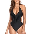 thumbnail image 2 of Lucakuins Bikini de verano de una pieza para mujer, sin mangas, cuello en V, cuello colgante, borlas, natación, verano, playa, traje de baño Lucakuins moda, 2 of 9