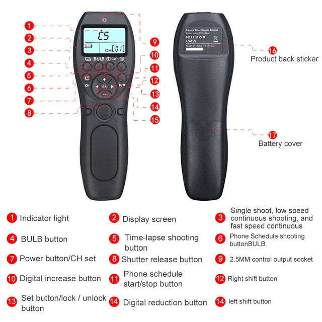 Control remoto del obturador de la cámara pantalla LCD de luz compacta distancia de control remoto de 10 m control remoto del obturador de 32 canales para cámara ANGGREK Otros