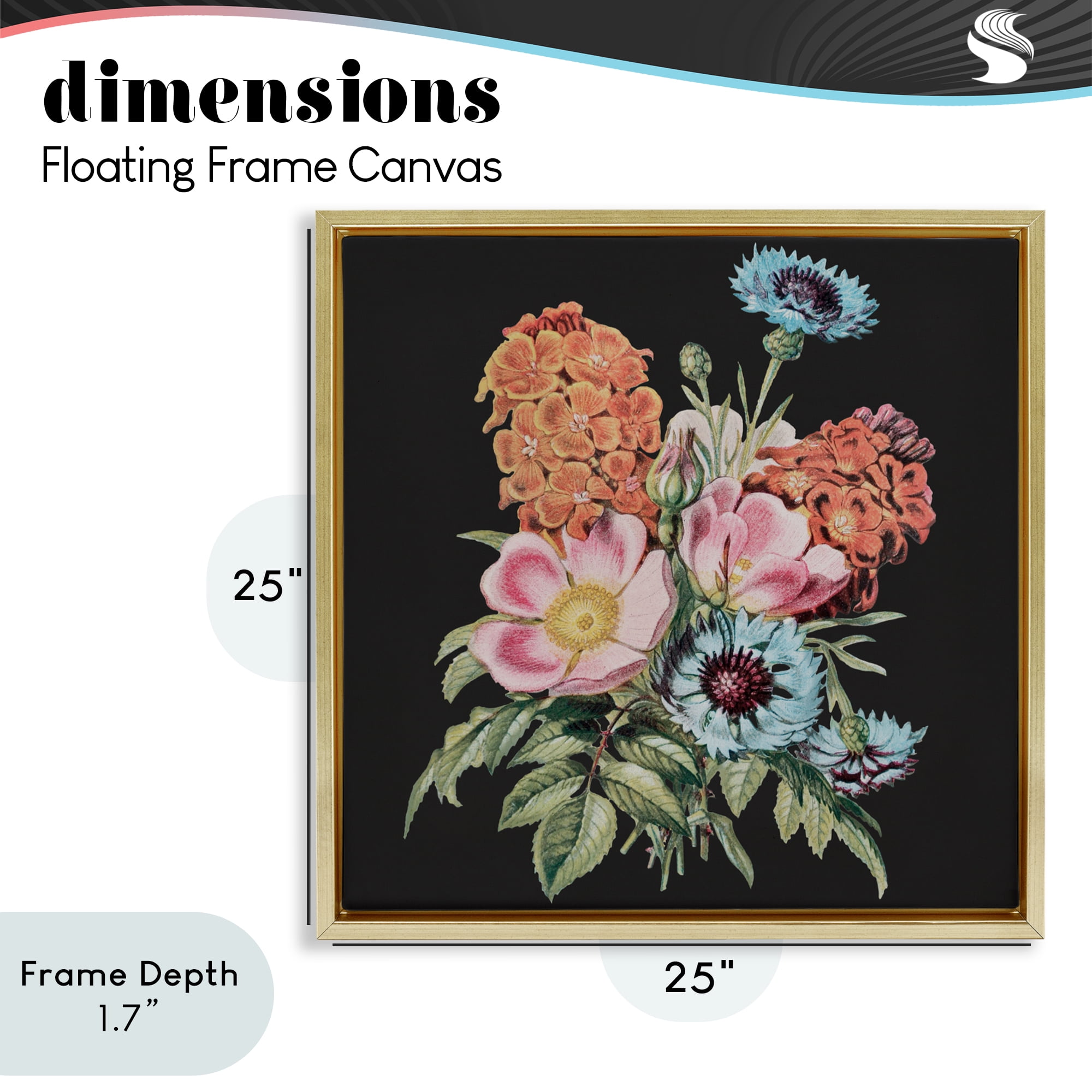 Stupell Industries Vintage Bouquet Study over Black Gold Framed Floater Canvas Wall Art, design by Dan Meneely
