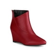 thumbnail image 1 of Allegra K Bottines à Talon Compensé à Bout Pointu avec Fermeture Éclair pour Femmes Rouge 7.5, 1 of 5