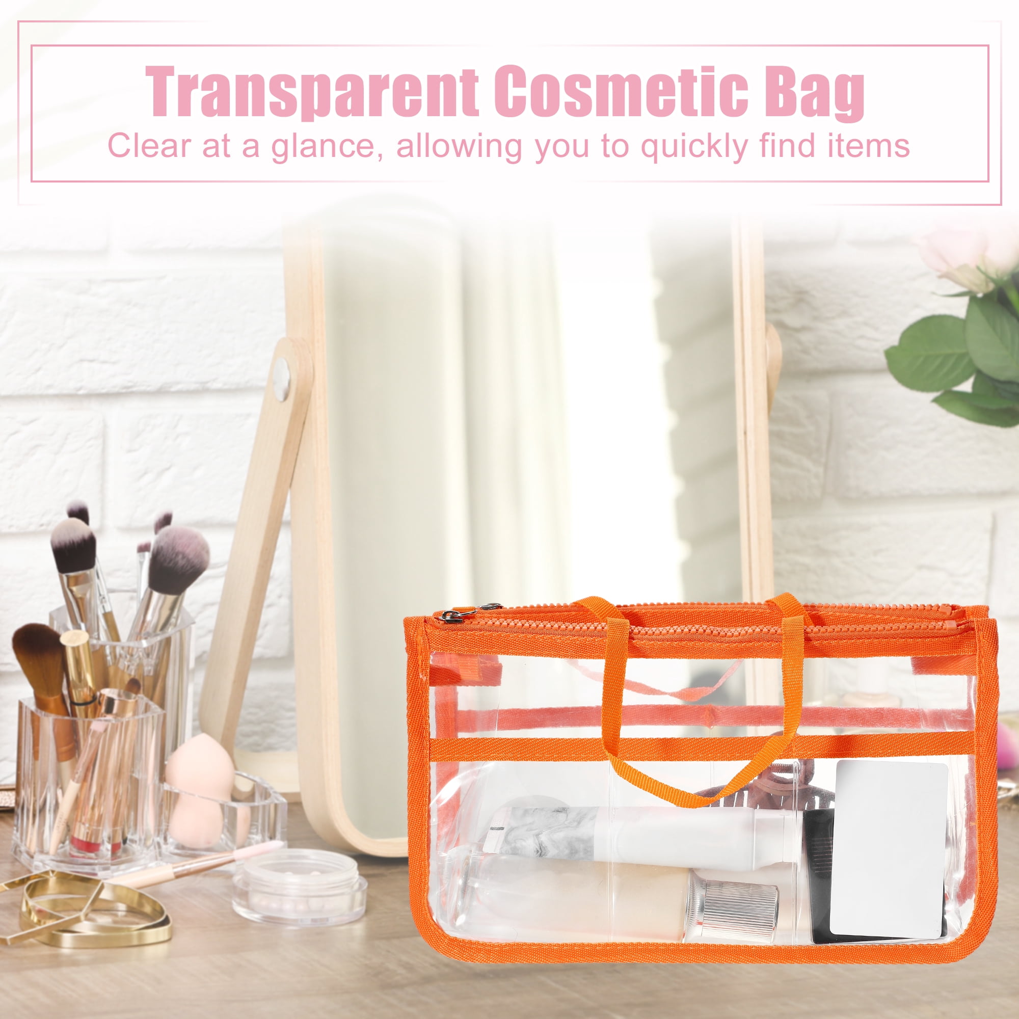 Unique Bargains 1Pc Clear Waterproof Polyvinyl Chloride Toiletry Bag Waterproof Orange