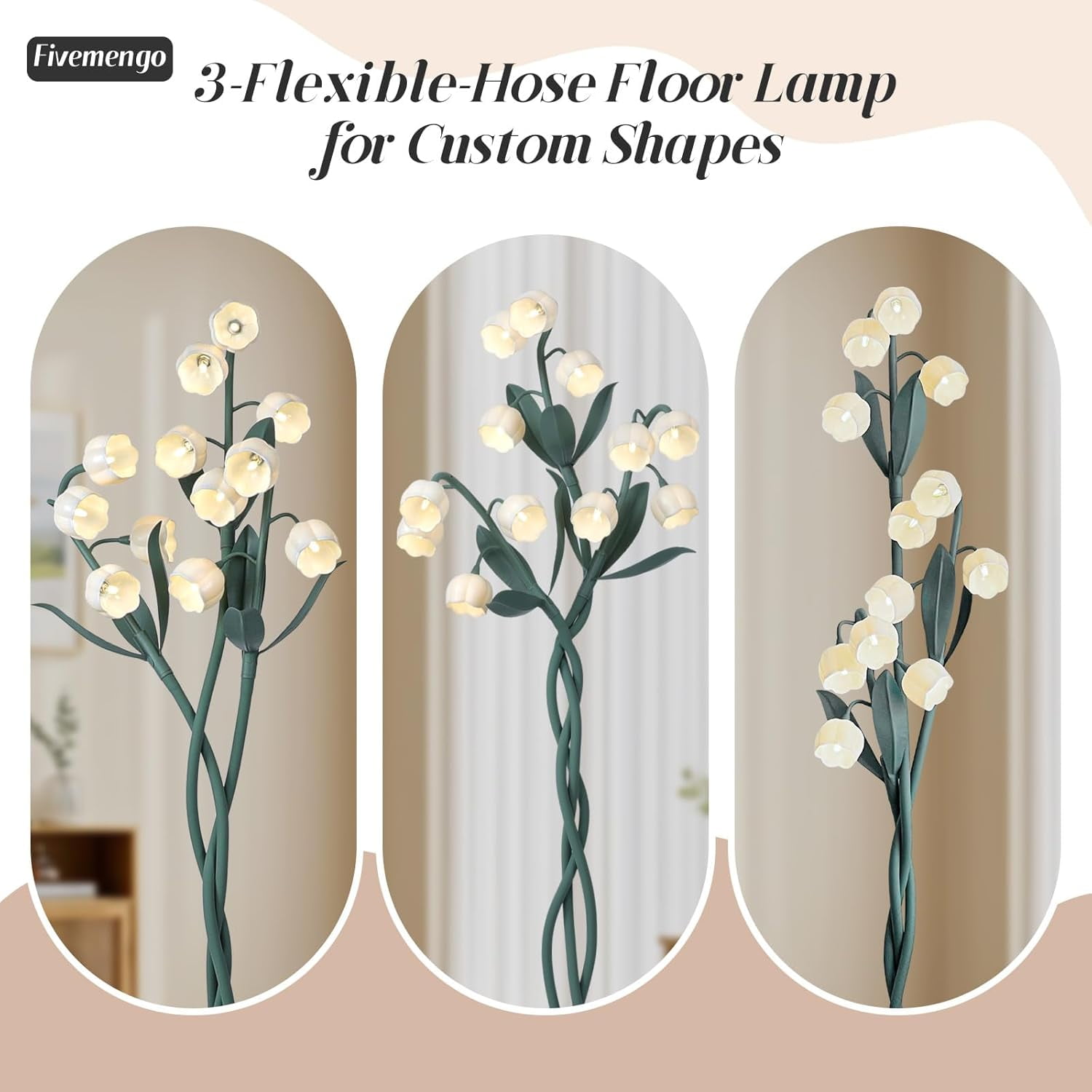 12 Heads Flower Floor Lamp, Lily of The Valley Green Flower Lamp, 63-Inch 3 Flexible Stems Vintage Corner Standing Cute Tall Light for Living Room Kids Girls Bedroom, Bulbs Included