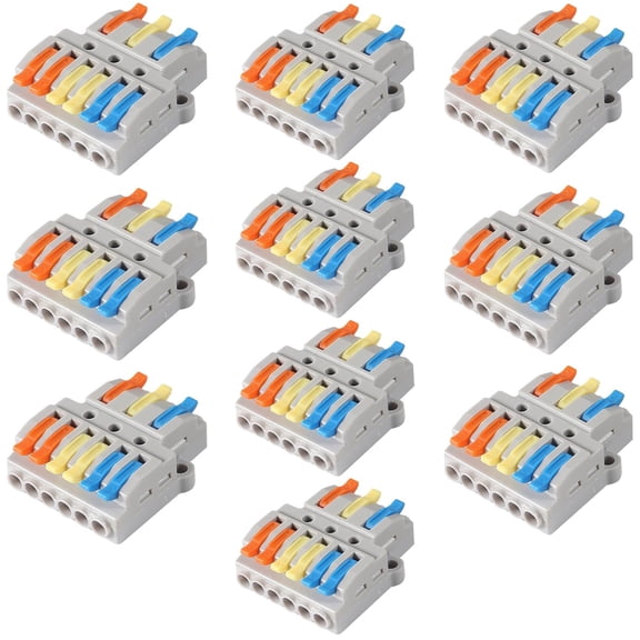 10PCS Quick Connection Wire Connectors 600V 32A Conductor Compact Connector Electrical Wiring Terminal Lever Wire Connectors (3 in 6 out)