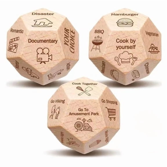 3pcs Couples' Decision Dice Set - Perfect for Date Night, Food & Movie Ideas - Ideal Gift for Boyfriend, Girlfriend, Husband, Wife on Christmas, Birthday, Valentine's Day