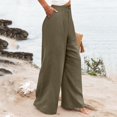 thumbnail image 5 of Women's cotton and linen casual straight wide-leg loose drawstring elastic waist trousers, 5 of 9