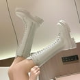thumbnail image 6 of White Women Chunky Heel Lace Up Boots With Thick Sole Long Boot Design For Winter Comfortable And Supportive Ideal For Casual Outings And Light Activities, 6 of 9