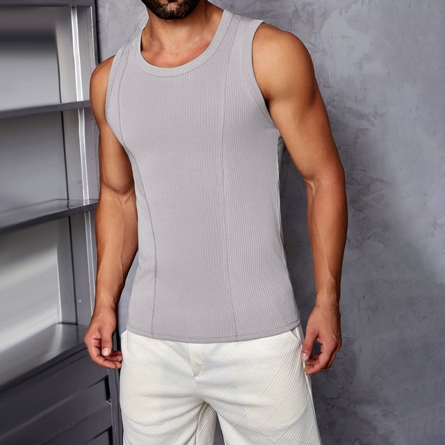 pstuiky Camisetas sin mangas para hombre, Camiseta deportiva ajustada de color liso para hombre, moderna, para tiempo libre y fitness Tops elegantes para mujer xxxl