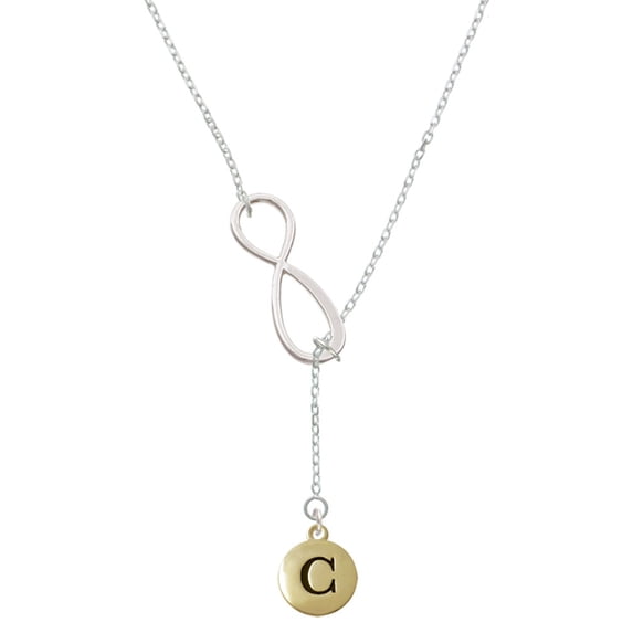 Delight Jewelry Goldtone Capital Letter - C - Pebble Disc - Silver tone Elegant Infinity Lariat Necklace