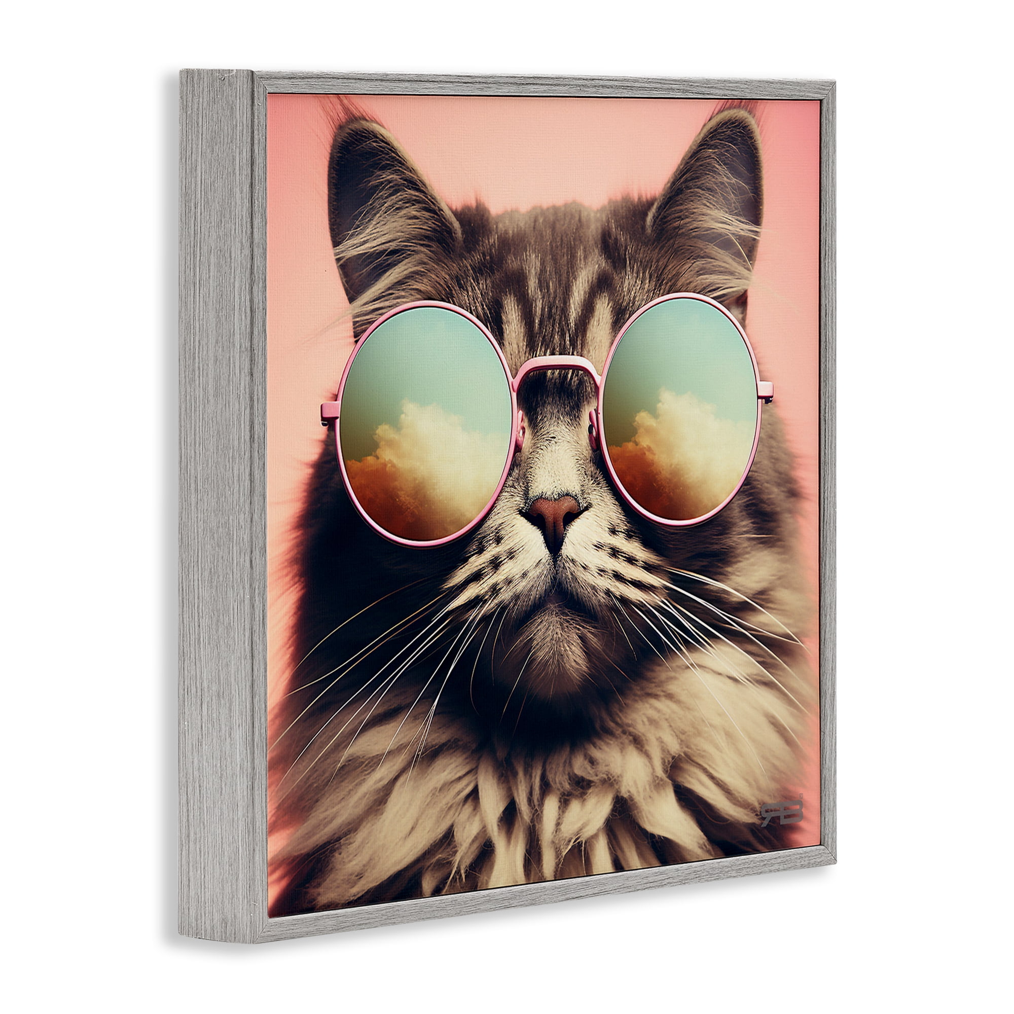 Stupell Industries Cat & Cloud Reflection Glasses Animals & Insects Painting Gray Framed Art Print Wall Art, 17 x 17