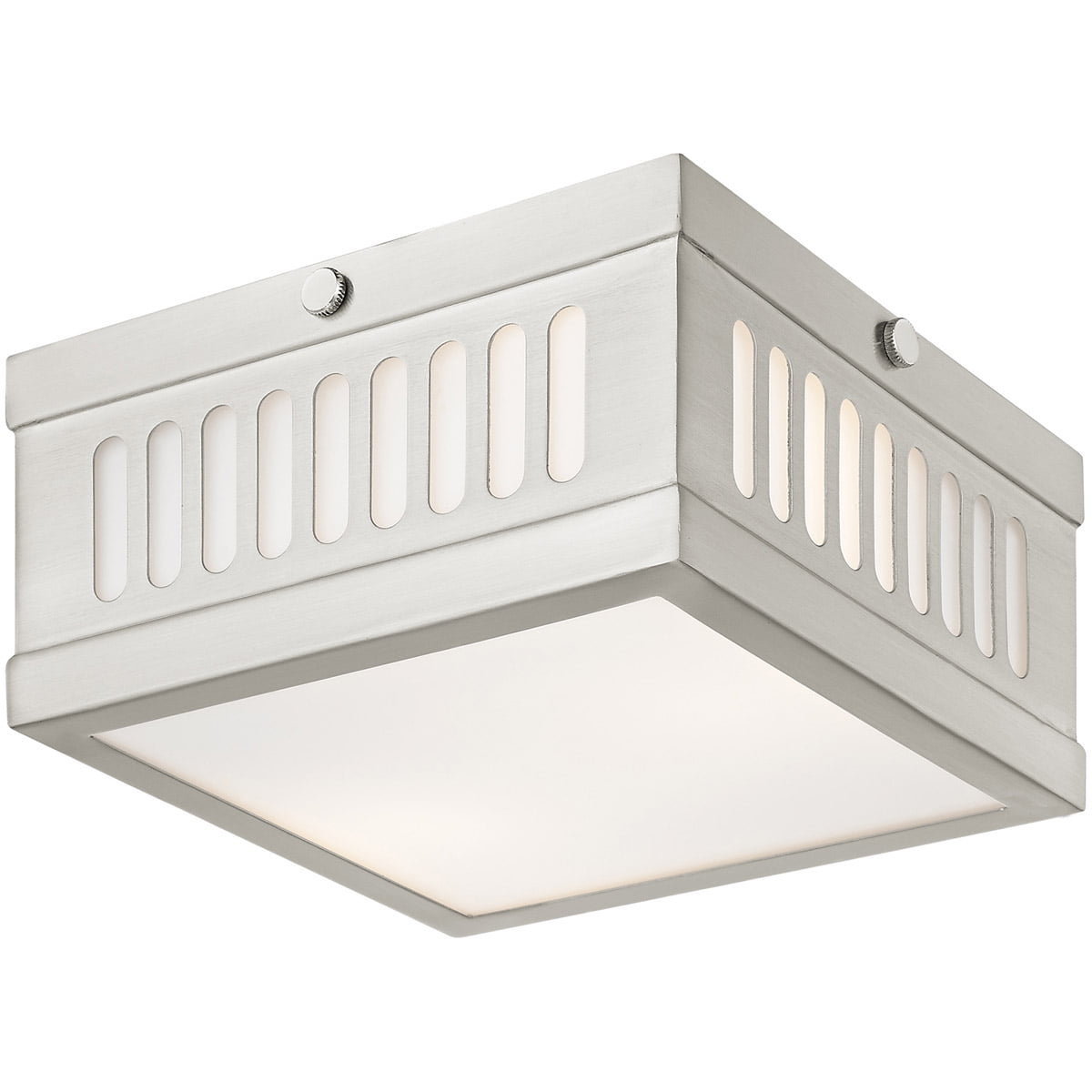 7.5 inch 2 Light Brushed Nickel Ceiling Light fixture with Hand Blown Satin Opal White Glass Shade