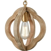 Farmhouse Brown Wooden Pendant Light Fixture Antiqued Gold Finish