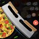 thumbnail image 4 of Cortador de pizza, cuchillo de pizza de acero inoxidable de 35 cm con mango de madera, cortador de pizza profesional con mango de madera maciza -, 4 of 5