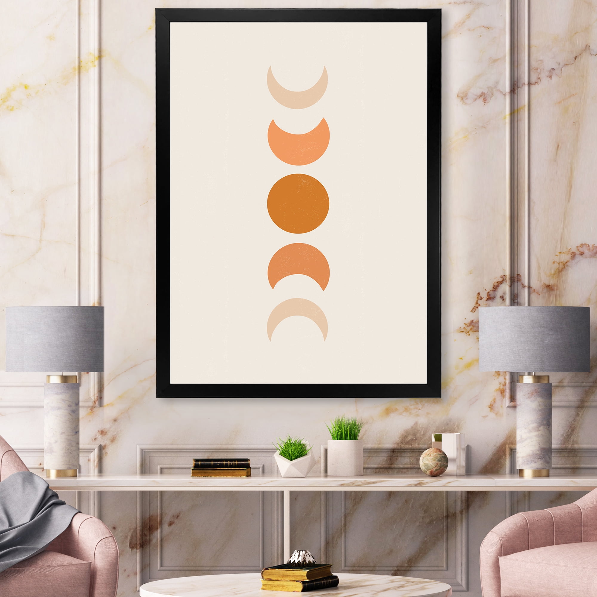 Designart 'Minimalist Different Moon Phases' Modern Framed Art Print