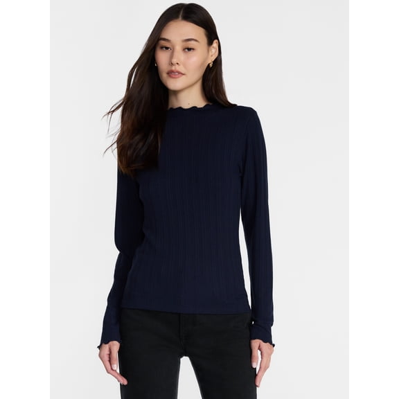 Scenario Women's Rib Mock Neck Top with Long Sleeves, Sizes XS-XXXL