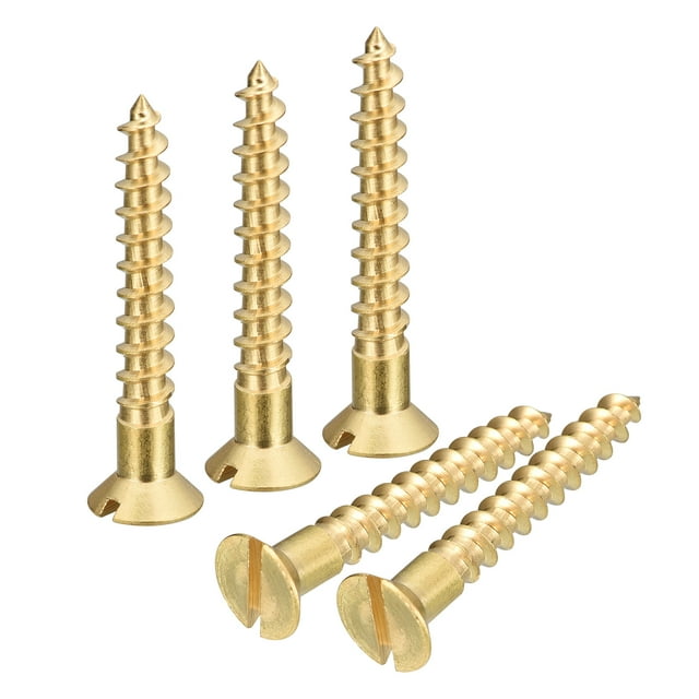 Unique Bargains Lot de 50 Vis M5 x 35 mm en Laiton à Tête Plate Rainurées pour Bois, Vis Auto-Taraufantes