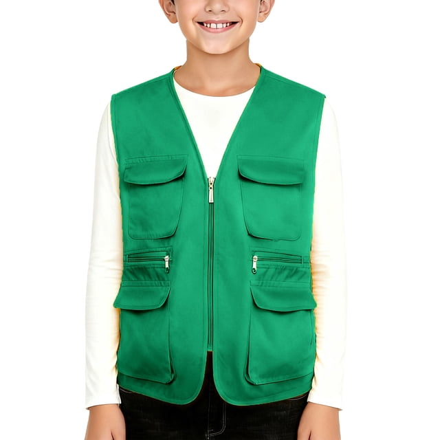 Travel for Kids, Solid Color Volunteer Travel Multi Pocket Top, Kids Waistcoat