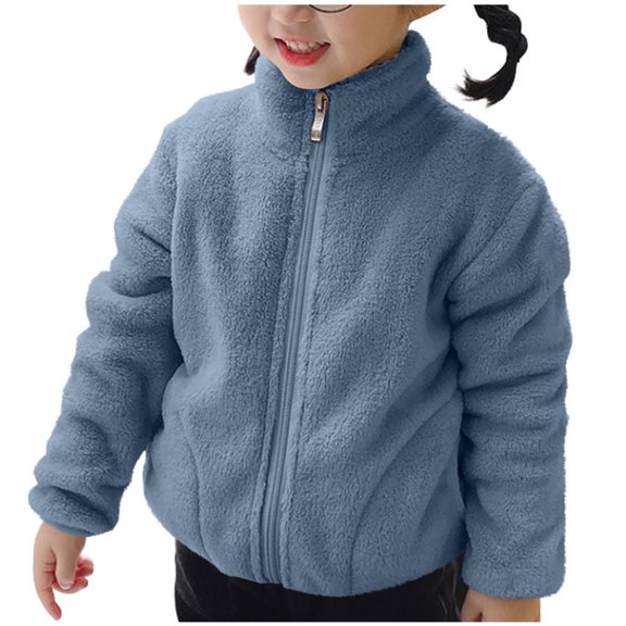 AUNVITO Girls & Boys 2-11Y Fleece Jacket Soft Coral Plush Stand Collar Zipper Casual Lightweight Winter Outerwear