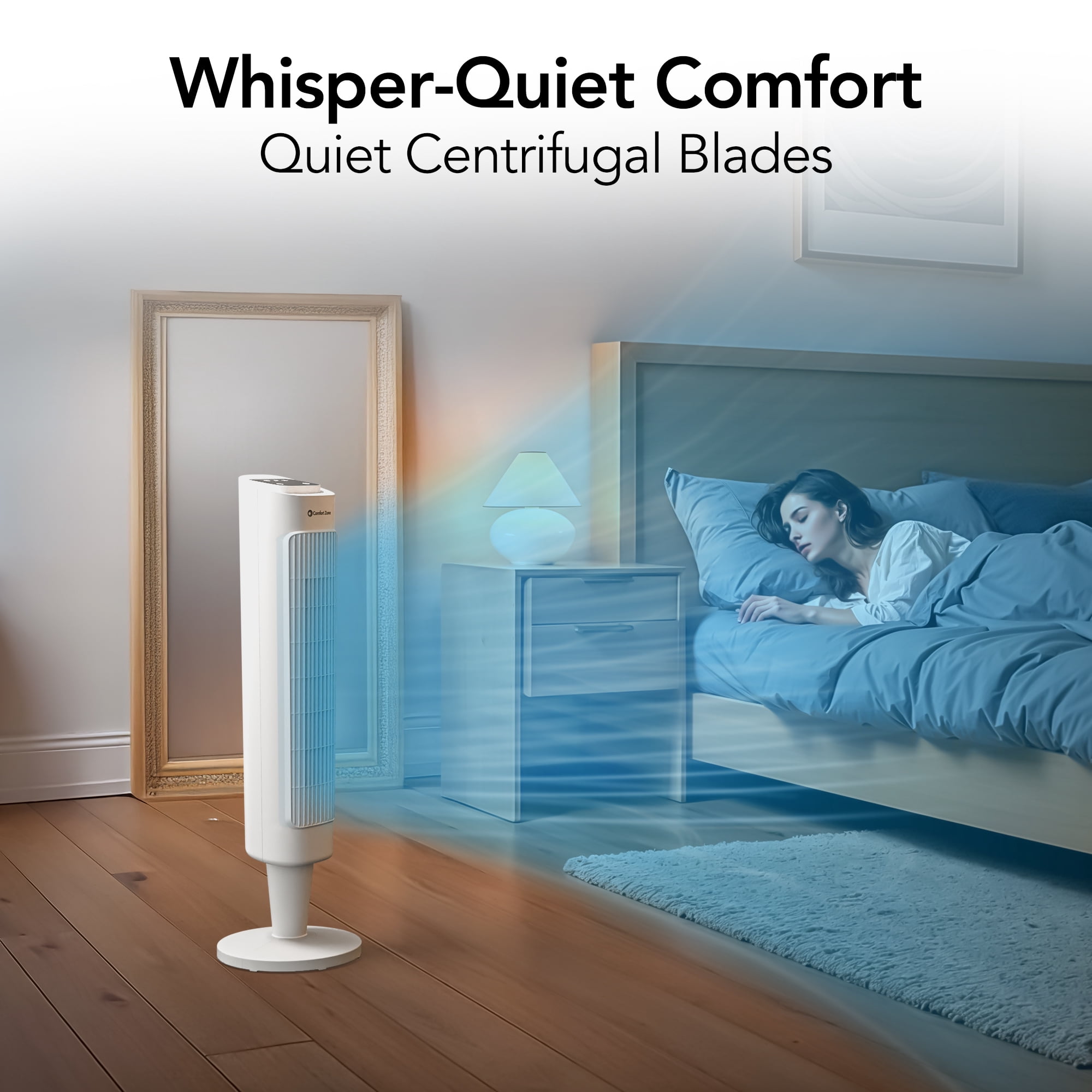 Comfort Zone 36” Tower Fan with Remote Control and Timer, White