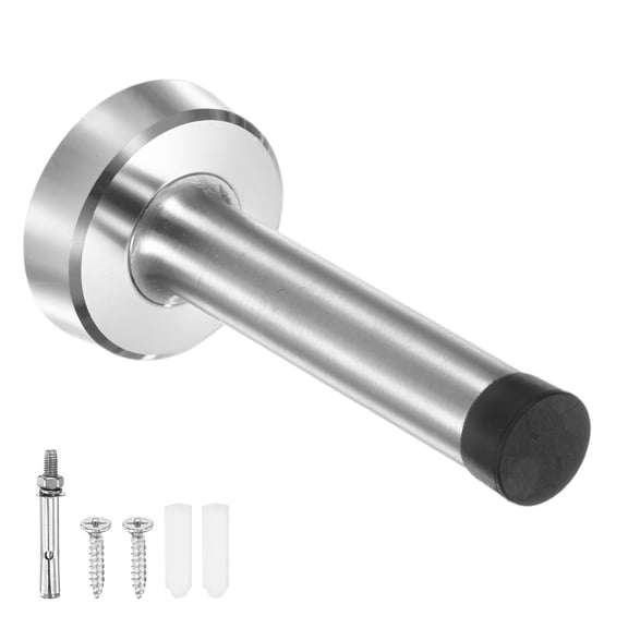 Uxcell Door Stoppers, 4 Inch 304 Stainless Steel Wall Mounted Long Door Stop with Plastic Rubber Bumper [Silver Tone]