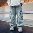 thumbnail image 2 of GDREDA Spring Pants Boy's Casual Straight Leg Jeans Loose Denim Pants With Pockets, 2 of 9