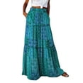 thumbnail image 2 of Summer Bohemian Tiered Long Skirt Elastic Waist Ruffle Hem Floral Print Flowy Beach Maxi Skirt Green XL, 2 of 5