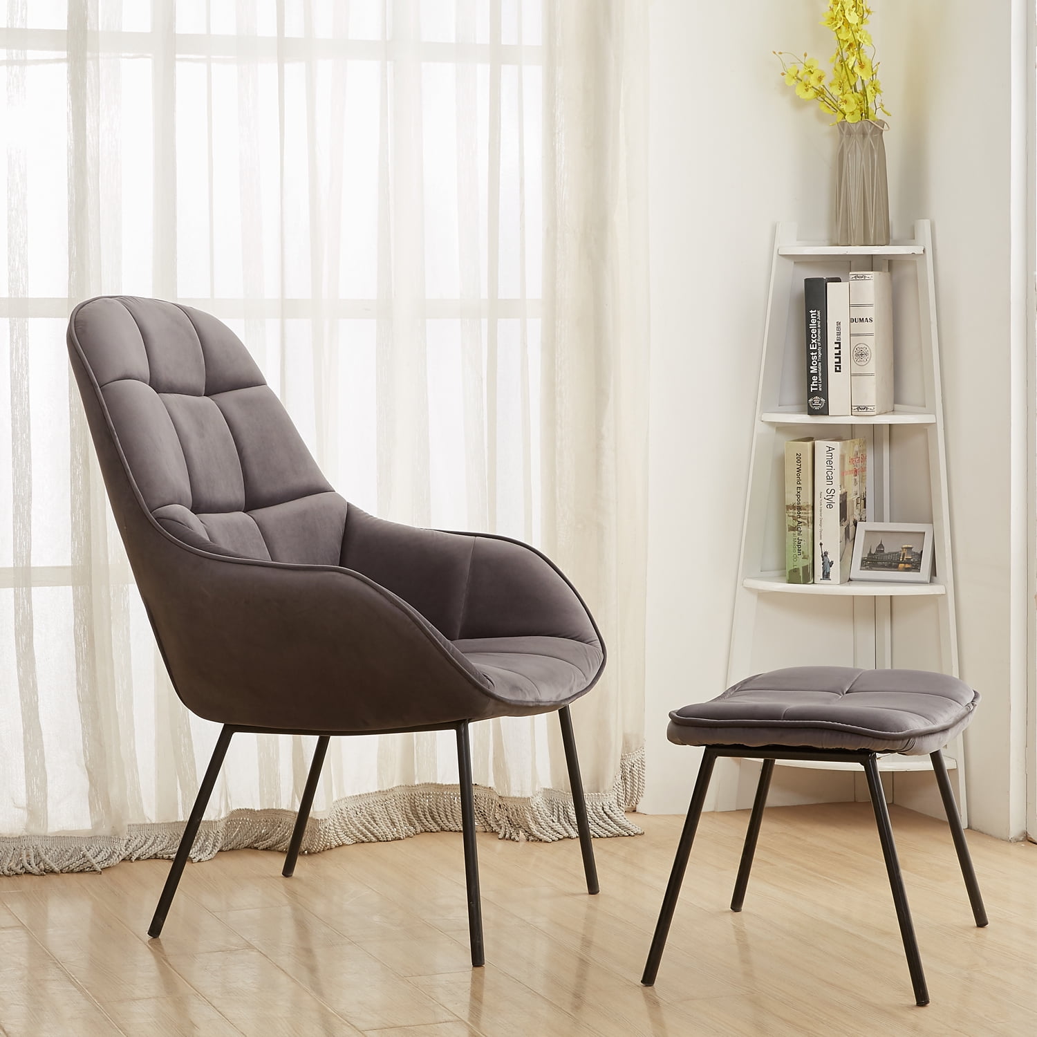 Lazy Sofa Chair,Couch Lounge Chair with Footstool (Grey) - Walmart.com