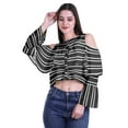 thumbnail image 2 of Moomaya Printed Casual Long Sleeve Tops Women Cold Shoulder Ruffle Sleeves Top, 2 of 4