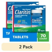 (2 pack) Claritin Allergy Relief 24 Hour Non-Drowsy Loratadine Antihistamine Allergy Medicine Tablets, 70 Count