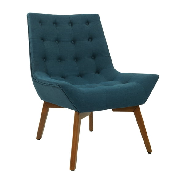 Shelly Tufted Chair in Azure Blue Fabric with Coffee Legs K/D